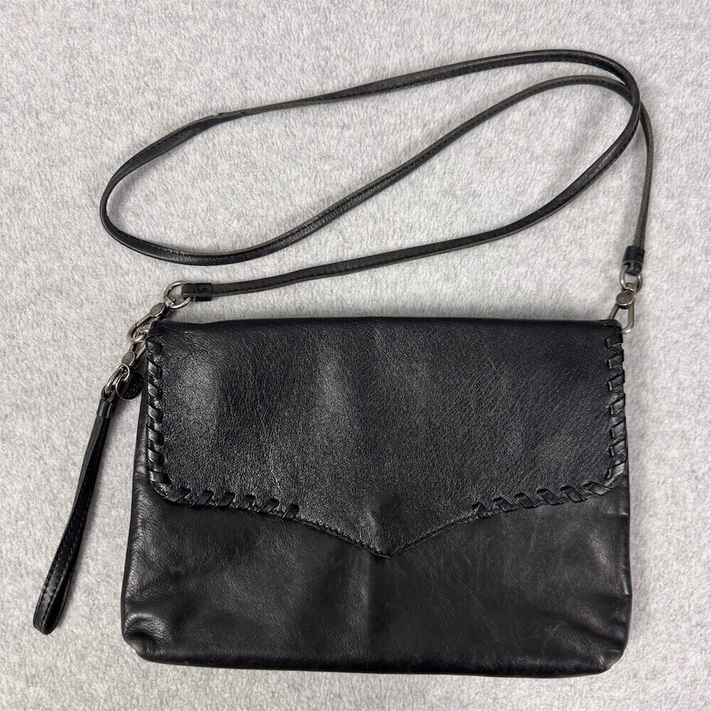 The Sak Collective Convertible Crossbody Clutch Black Leather Whipstitch